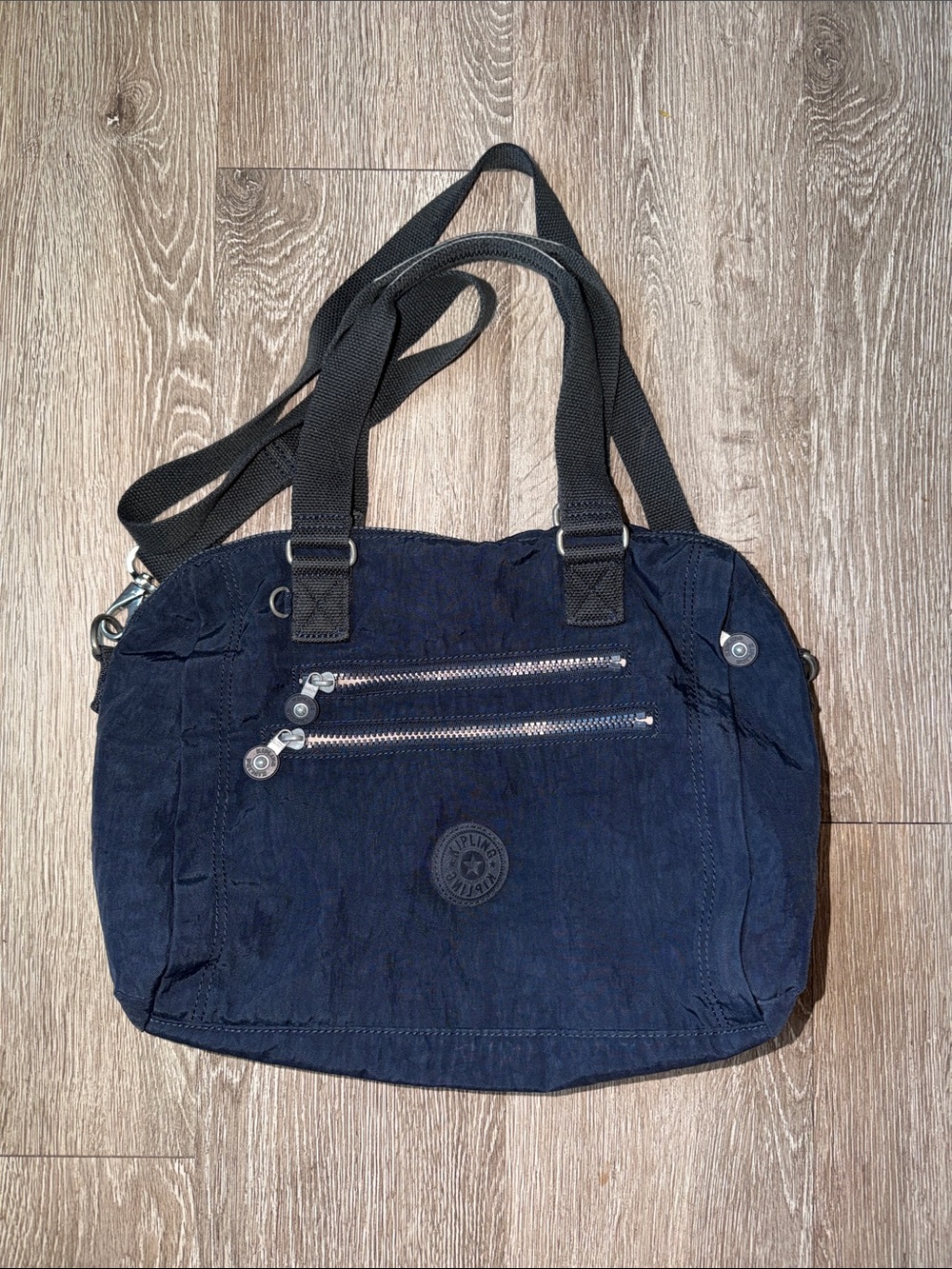 Kipling Navy Shoulder Bag with Dual Zip Front Pockets crossbody purse handbag